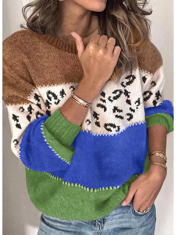 

Весенний вязаный пуловер с леопардовым принтом 2025 - Модный свитер больших размеров Large