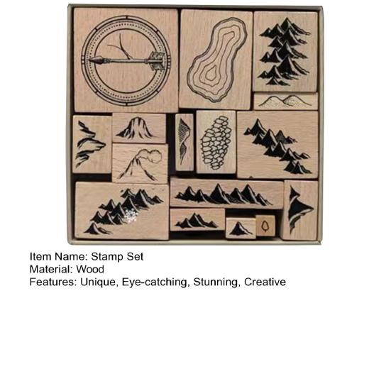 Yousheng 16 szt. Drewniany Zestaw Pieczątek Outdoor Góry Kompas Dekoracyjne Drewniane Pieczątki do Dziennika Pamiętnika Albumu Planera Listu DIY Rękodzieło Tworzenie Kart
