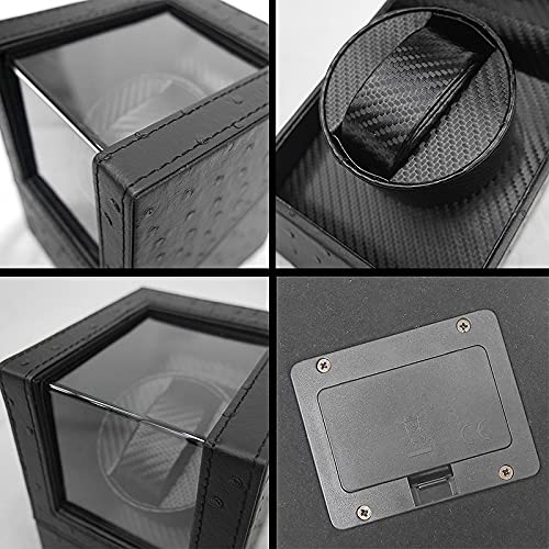 WNJAPAN Watch Winder, Single Automatic Watch Winder, Quiet Operation, Popular Gift, Ostrich Black PU Leather, WM-01OB