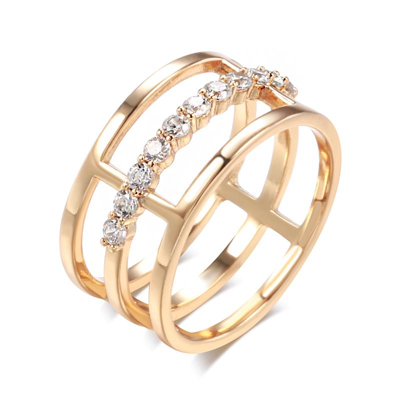 

Simple Rose Gold Color Geometry Width Big Ring For Women Natural Zircon Glossy Metal Modern Party Trend Daily Jewelry 10