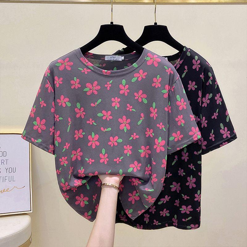Short-sleeved T-shirt for Women 2025 Summer New Korean Version Loose Flesh Covering and Slimming Versatile Simple Colors
