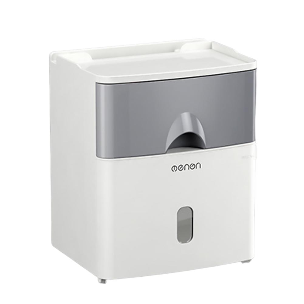 

Punch-free Paper Towel Holder Wall Mounted Double Layer Lavatory Paper Holder Box Tissue Roll Organizer for Washroom Bathroom сірий