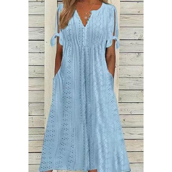 Wish Fashion Casual Loose High Waist Embroidered Solid Color Dress Tide
