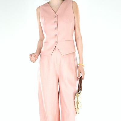 Thin rain dew linen single, short V-neck fashionable suit vest, Tencel money style, elegant V-neck vest
