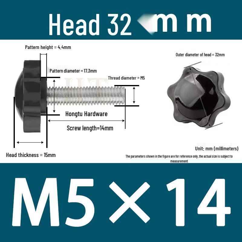 32-Head Rubber Six-Star Plum Blossom Handle Knob M5/M6/M8 Plastic Thumb Screw