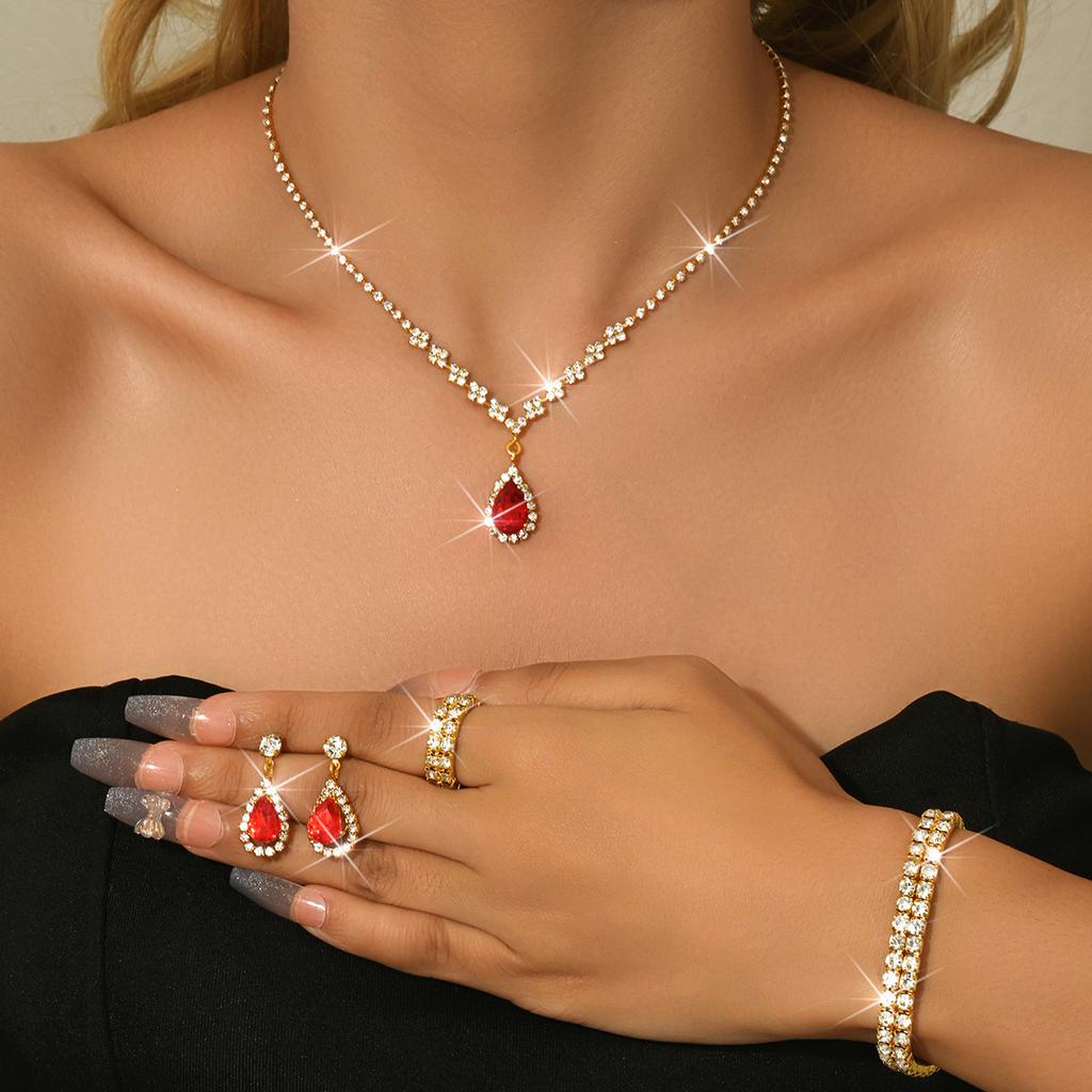 Brautschmuck Halskette Armband Set Strass Zirkon Hochzeitskleid Damen Hochzeitsaccessoires Premium Zweiteiliges Set