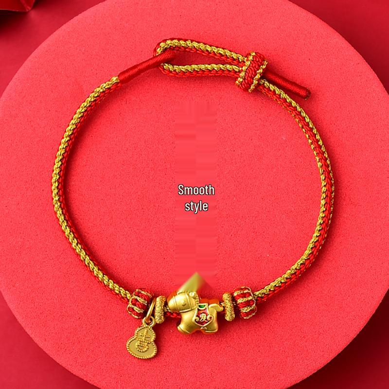 Red String Bracelet for Year of the Horse: Matte Gold-Plated Hand-Woven Accessory - Good Luck Gift