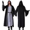 Mens Halloween Costume Grey Robe Cosplay Outfit Wizard Reaper Priest Stage Performance