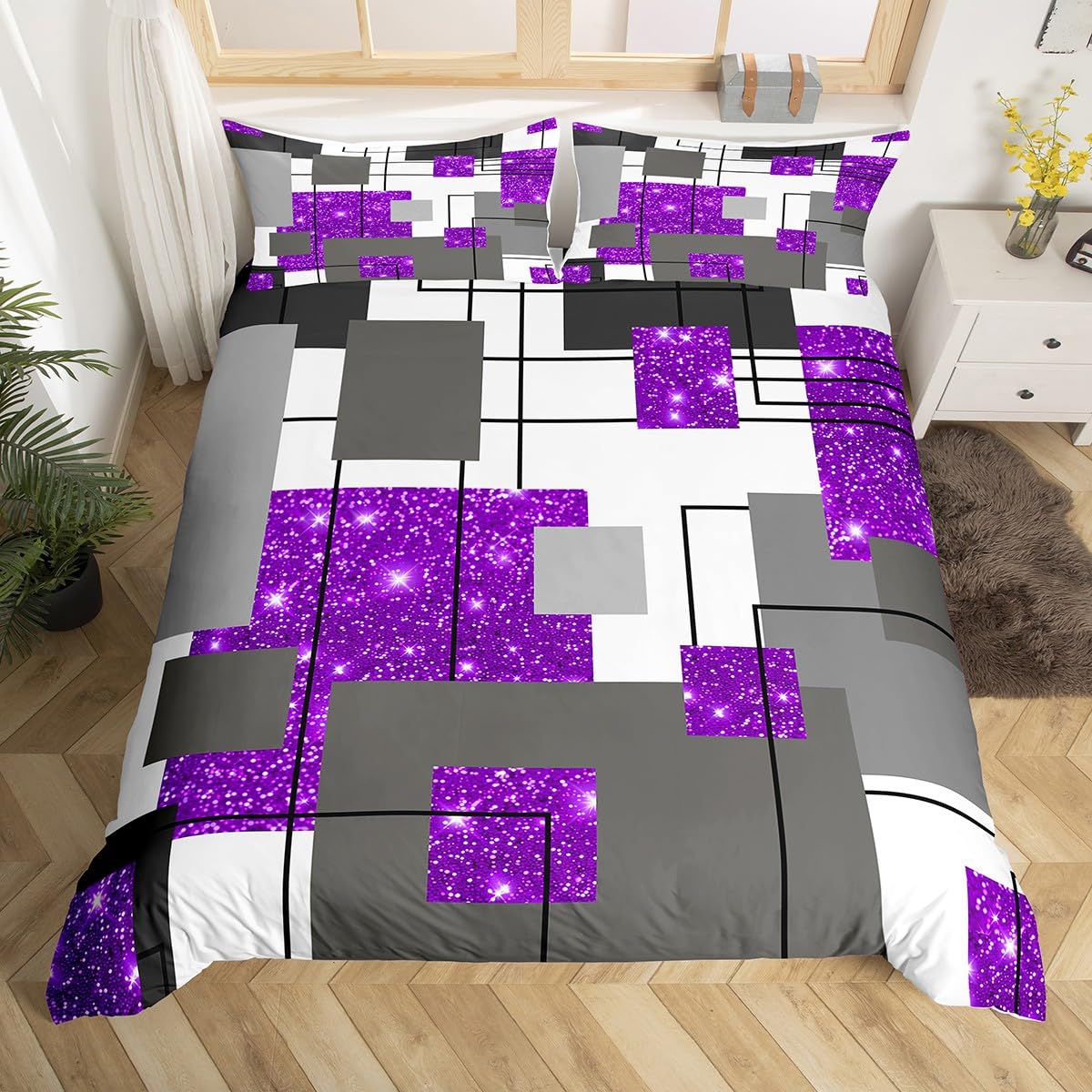 

Abstract Stripe Leopard Check Duvet Cover Geometric Cheetah Print Bedding Set Girls Pink Black Grey Twin Queen Comforter Cover EU Single(135x200cm)