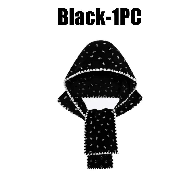 

Integrated Beanie Neck Warmer Women Korean Style Bow Print Fleece Lined Winter Warm Scarf Hat Set Fashion Essential