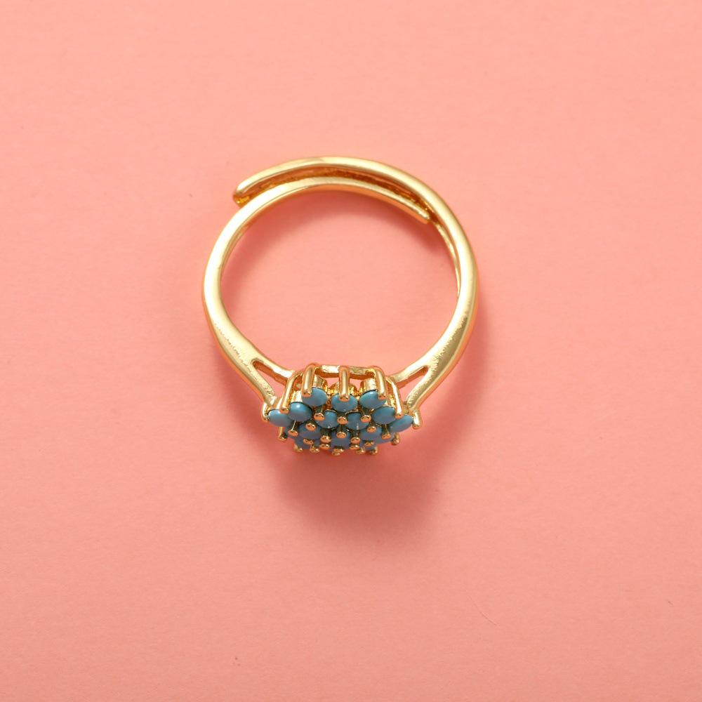 Яркое бирюзовое циркониевое цветочное открытое кольцо для женщин - Высококлассный модный аксессуар