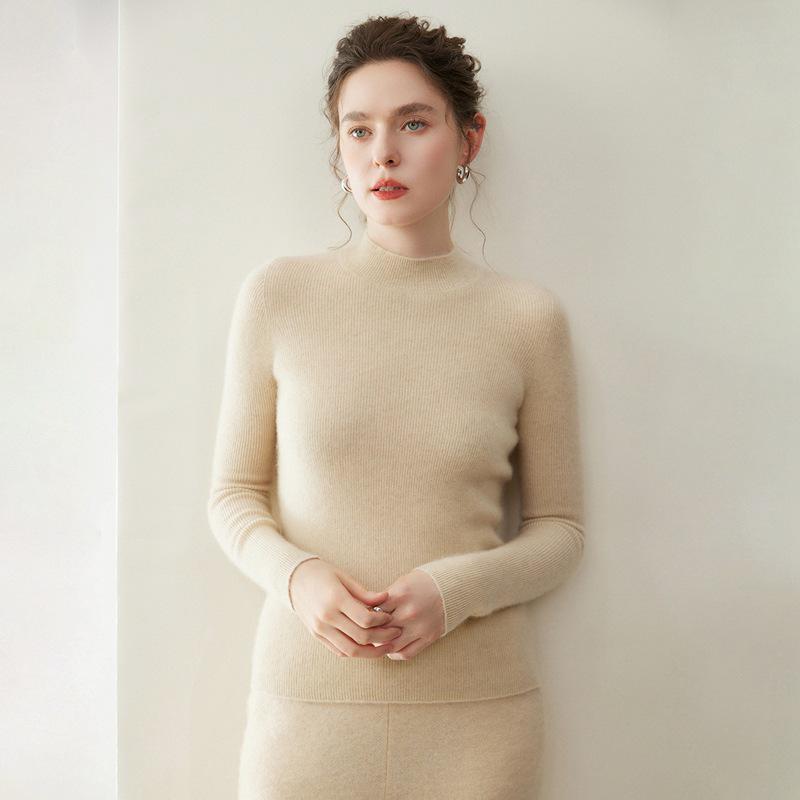 Autumn 2026 Pure Cashmere Ladies' Solid Half-High Neck Pullover Sweater: Versatile Base Layer