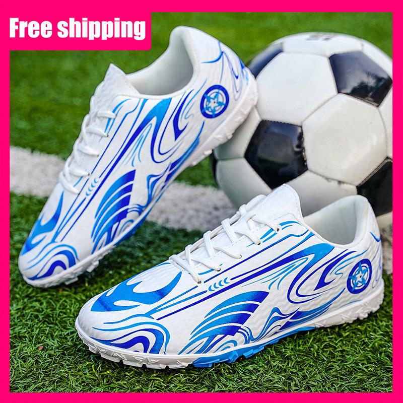 Mens Football Shoes TF Leather Four-Season Professional Low Cut Anti-Slip Rubber Outsole Grass Field Match Training Shoes