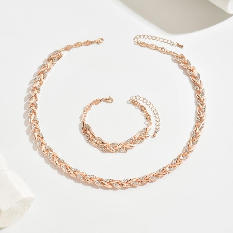 Personalized Willow Leaf Diamond Bracelet Necklace Set Glitter Full Diamond Banquet Party Jewelry