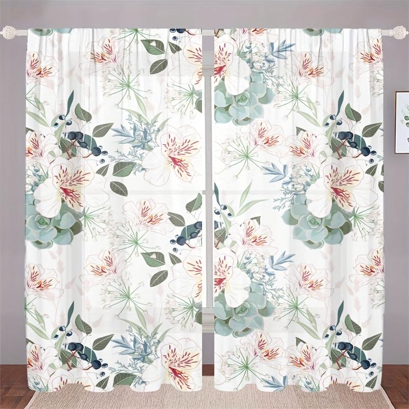 

2Pc Nordic Style Floral Pattern Curtains, Polyester Fabric, Machine Washable, Suitable For Bedroom And Living Room Decoration 53x116cm &2pc