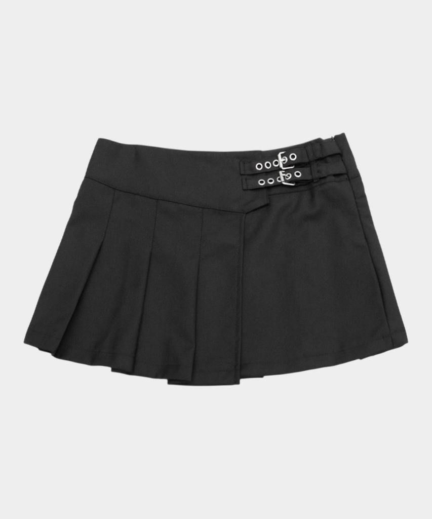 Place Studio Eyelet Point Tab Strap Pleated Layered Mini Skirt _2 Colors