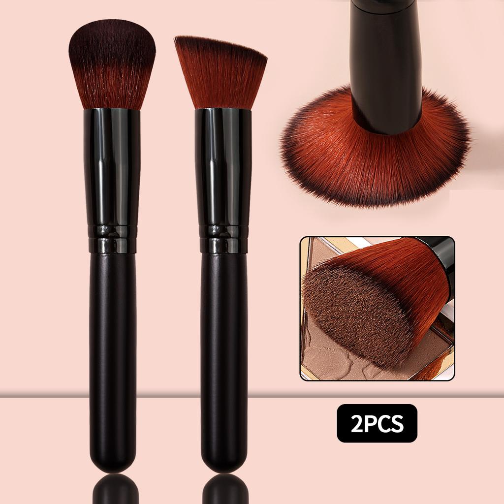 2Pcs portable multi-functional makeup brush, angled contour brush + round head blush brush, a special makeup tool for beginners