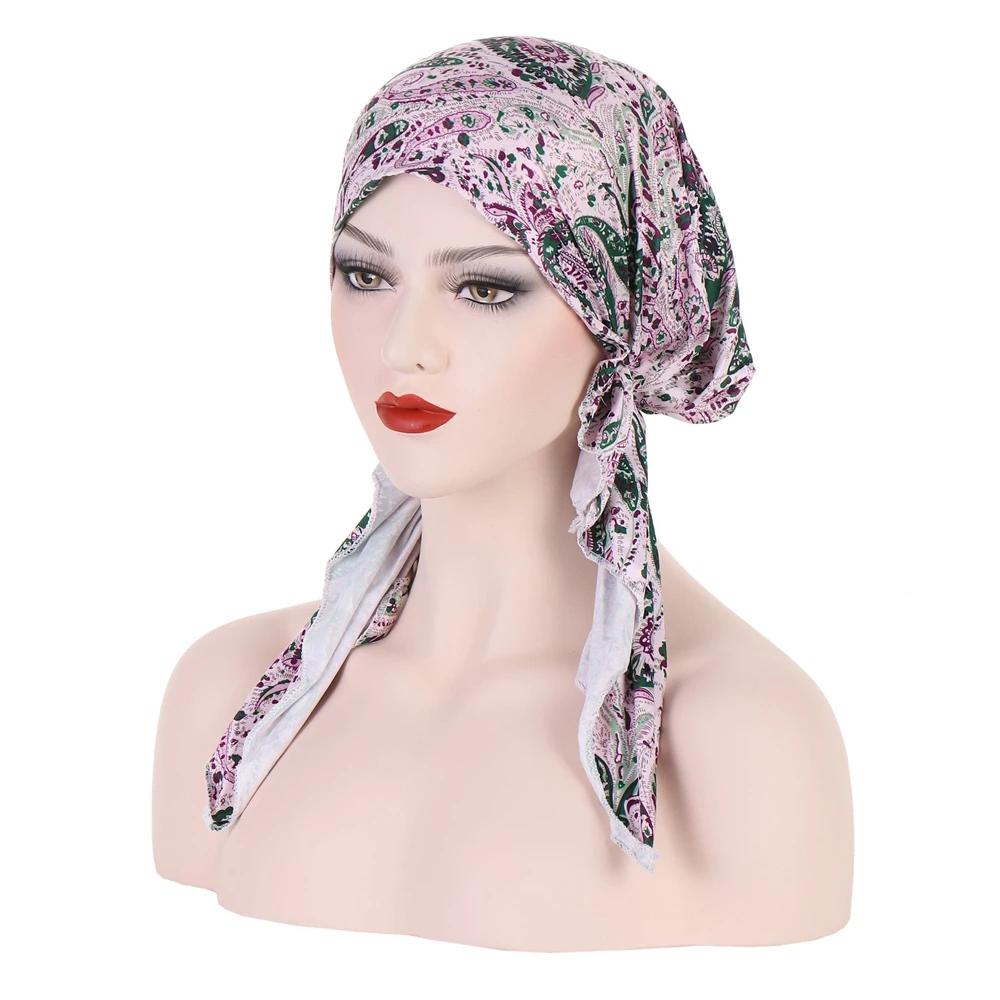 New Muslim Inner Hijab Turban Women Pre-Tied Cap Long Tail Headscarf Wrap Beanies Bonnet Head Scarf Stretch Headwear Ninja Hat