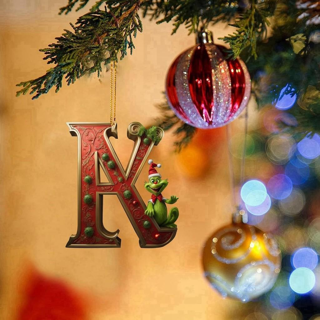 Colorful Grinch Alphabet Christmas Tree Ornaments Charming Acrylic Hanging Decor StyleK