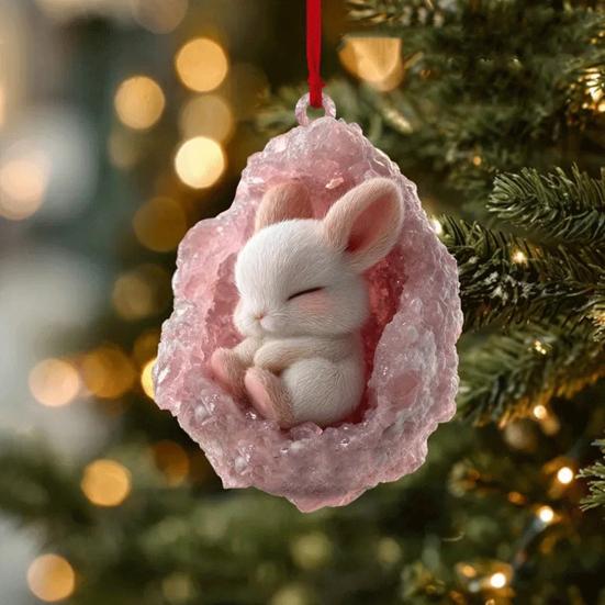 Geode Animal Decoration 2D Acrylic Forest Crystal Cave Little Animals Christmas Hanging Ornament