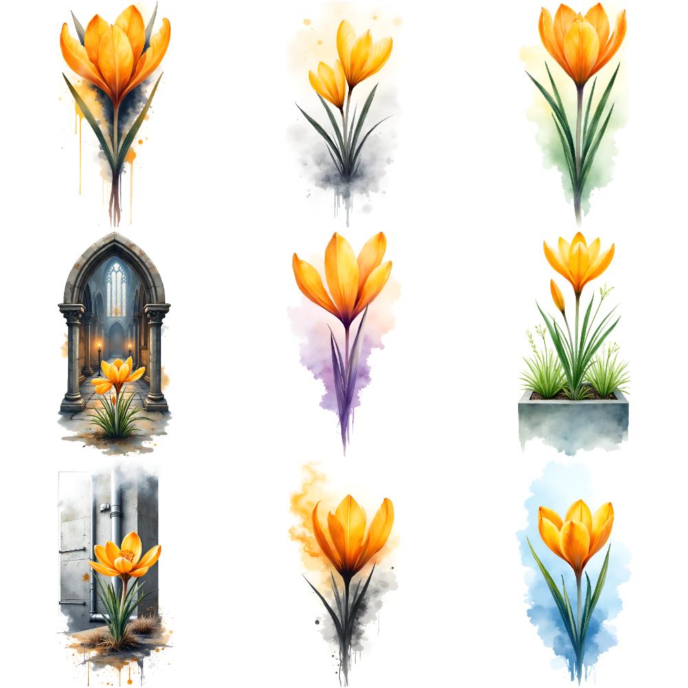 9pcs Temporary Tattoo Flower Tattoos Watercolor Yellow Floral Designs Temporary Tattoo Stickers For Ladies Arms Chest