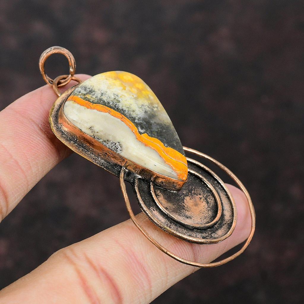 Bumble Bee Jasper Pendant Copper Pendant Gemstone Pendant Oxidized Copper Jewelry Handmade Pendant Bumble Bee Jasper Jewelry Engagement Gift