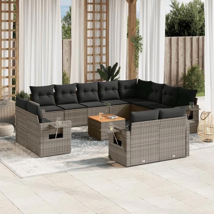 VidaXL Garden Lounge Set with Cushions 13 Pcs, Patio Sofas, Patio Furniture Set, Outdoor Furniture, Grey 3224835