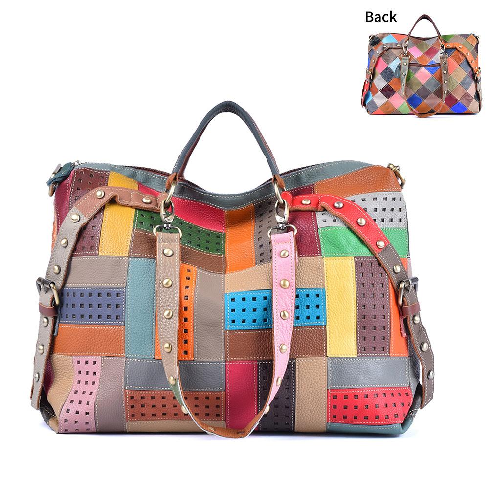 Cowhide Leather Women'S Bag Contrasting Color Trendy Bag Niche Design Portable Messenger Bag Women'S Shoulder Bag Supply