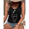 Kawaii Cat Design Printed Vest Pattern Women's Sleeveless Round Neck Top