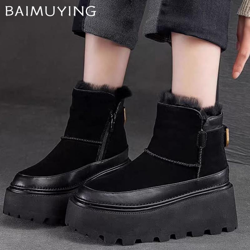 Πλατφόρμα Γυναικεία Χιονιού Μποτάκια Μέχρι τον Αστράγαλο Σουέτ Desogner Κοντή Βελούδινη Βαμβακερή Μεσαία Τακούνια Παπούτσια 2025 Τάση Χειμώνας Ζεστά Άνετα Botas De Mujer