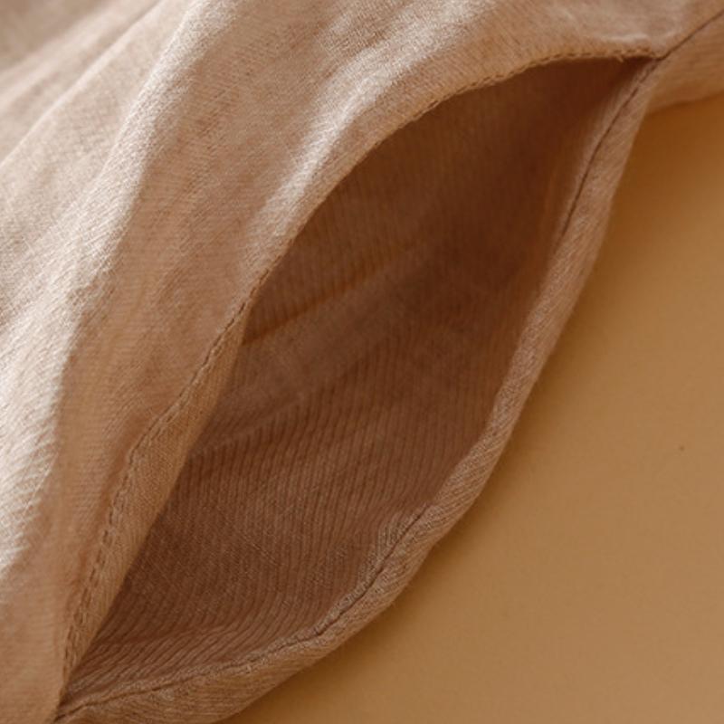 Literary Retro Ethnic Style Embroidery Loose Casual Slit V-neck Lightweight Linen Dress