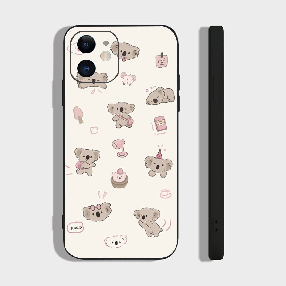 K-Koala Creative Cartoon Animation Phone Case For IPhone 17 Air 16 15 14 13 Pro Max 11 12 Black Silicone Cover