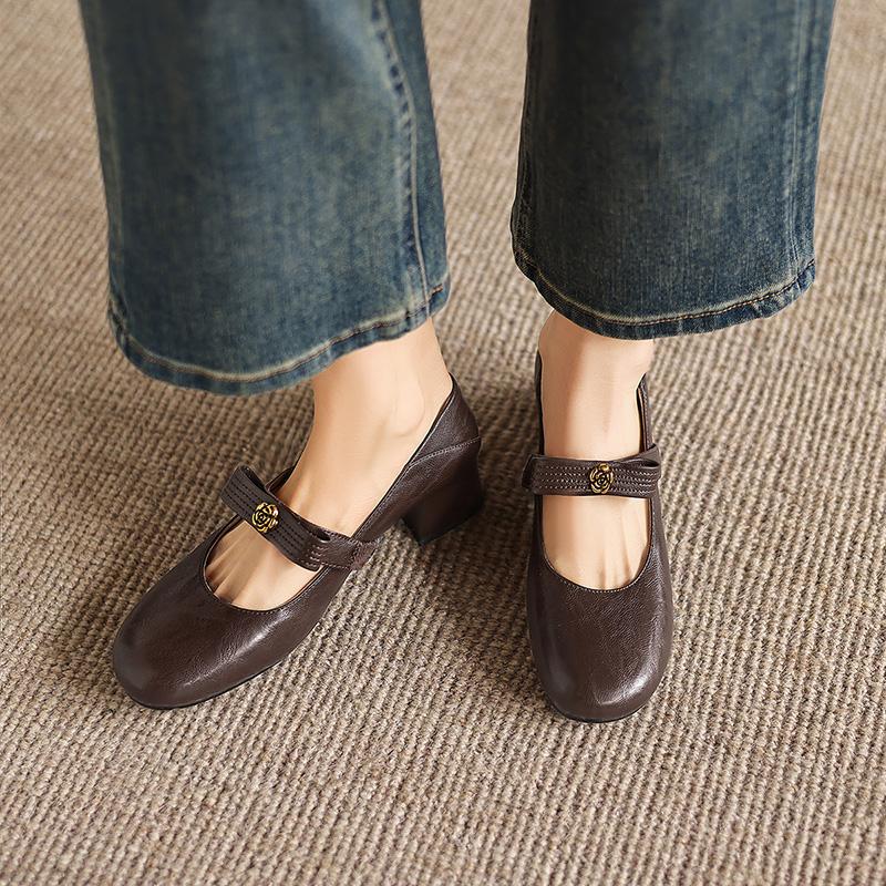 Sheepskin retro shallow mouth Mary Jane shoes thick heel new women's versatile temperament single shoe 4CM