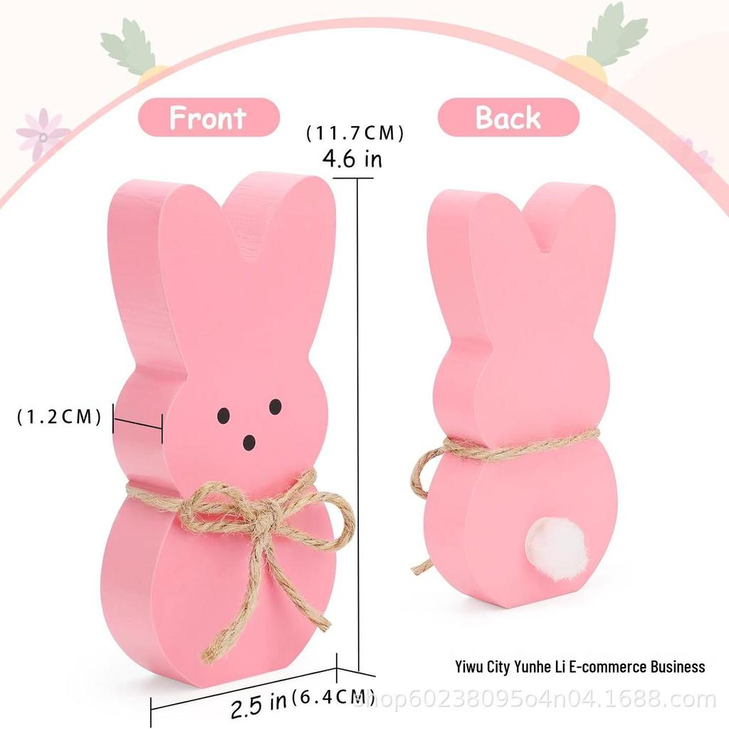 In Stock: 6 Easter Tiered Tray Decorations - Wooden Rabbit for Indoor Spring Festival Atmosphere