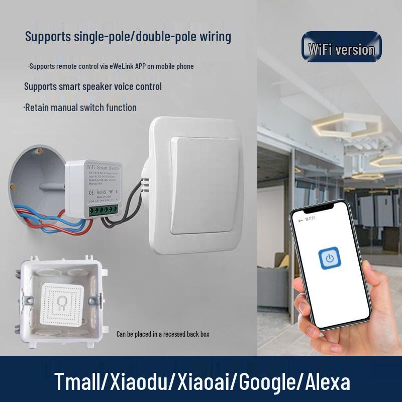 eWeLink Mini WiFi Smart Switch: Concealed On/Off, Alexa-Compatible, Mobile Timer with App Control