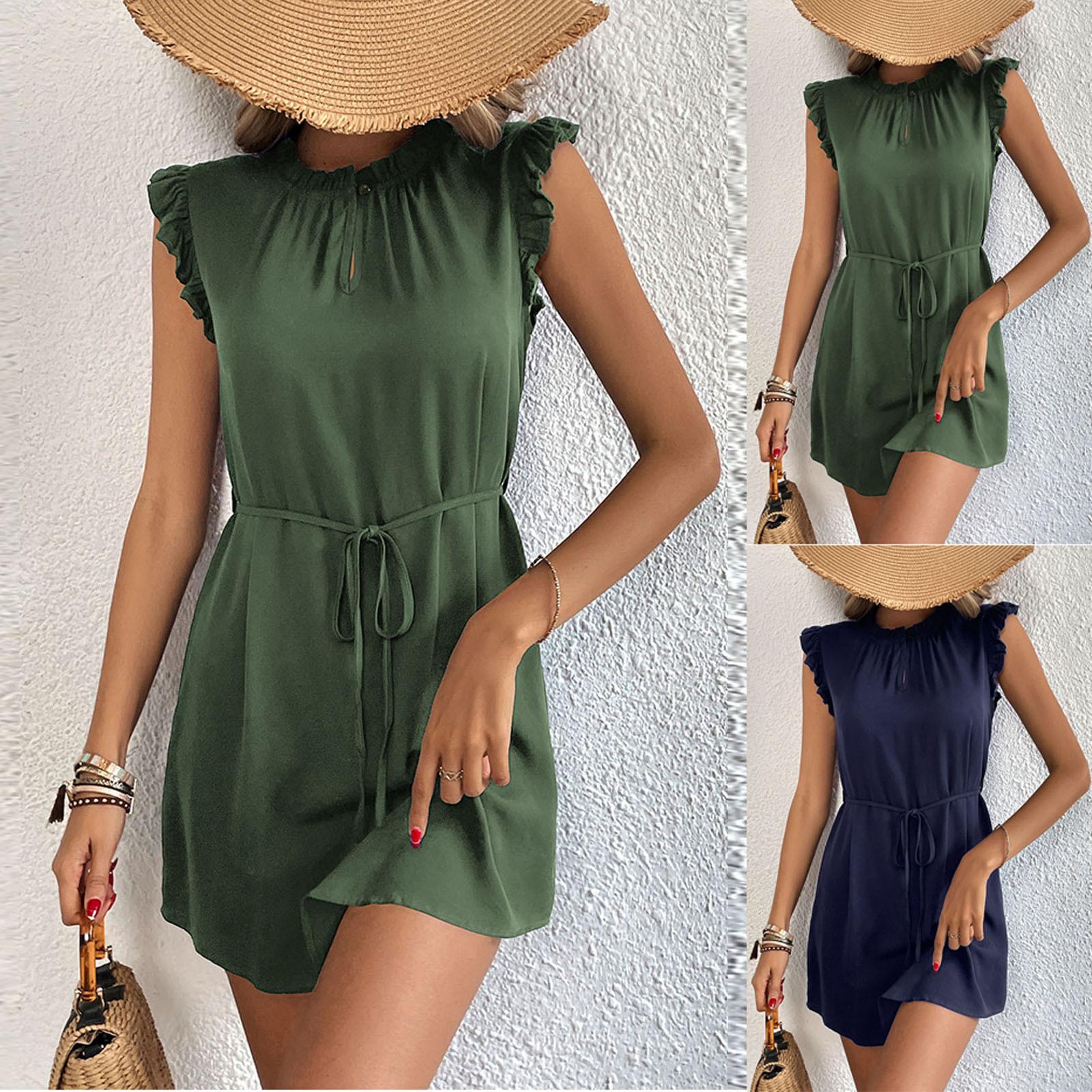 

Женское однотонное модное повседневное весенне-летнее платье с коротким рукавом и круглым вырезом