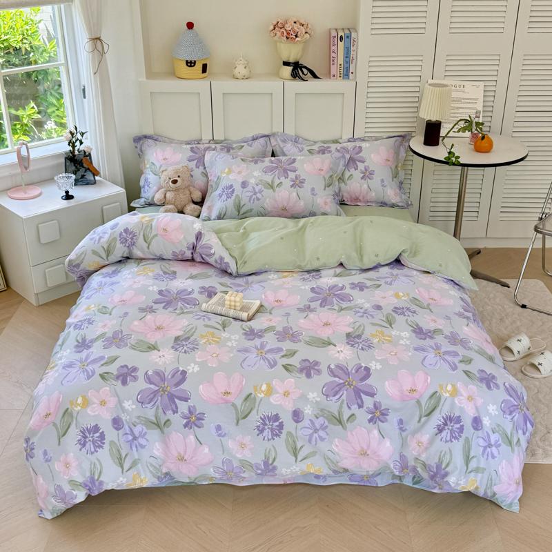 Printing Floral Bedding Set Soft Ins Single Double Queen Size Duvet Cover Flat Sheet Pillowcase Girls Home Totel Bed Linens