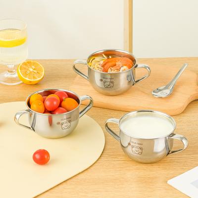 400ML Cute Kid Bowl With Double Handle 304 Stainless Steel Rice Bowl Anti Scalding Soup Bowl Kitchen Tableware Set