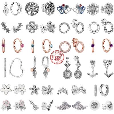 Echter S925 Sterlingsilber Großer Herz CZ Zirkonia Blumen Familienstammbaum Ohrringe Für Frauen Mode Original Silber Ohrring Schmuck Geschenk