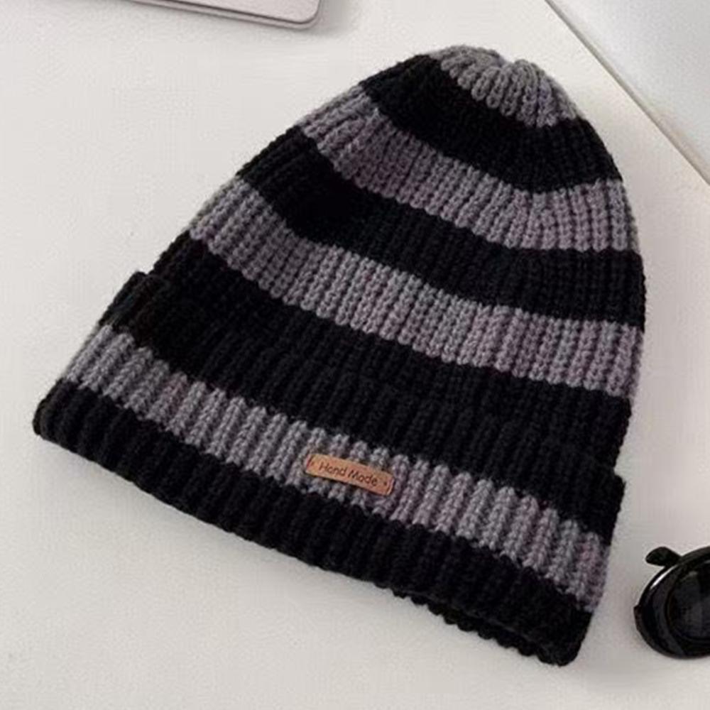 Women Slouchy Winter Hat Stripe Stitching Beanie Hat Soft Knit Hats Female Streetwear Cap