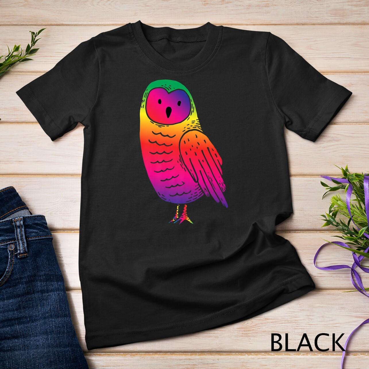 Owl Art Cute Artistic Colorful Owls Animal Birds Nature Gift Unisex T-Shirt Mens Womens Tees Top 4XL
