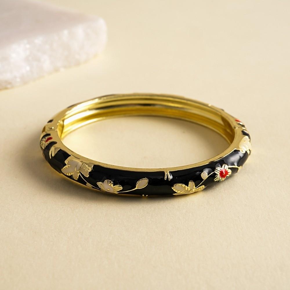 Enamel Flower Bangle Traditional Women's Hand Bracelet Vintage Cloisonne Bangle Jewelry Gifts