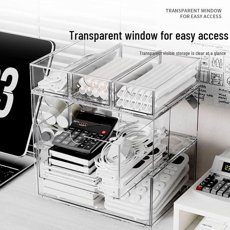 Large Capacity Multifunctional Acrylic Desk Organizer with Transparent Drawer