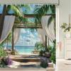 Garden Flowers Beach and Seaside Scenery Style Printed Fabric Shower Curtain Bathroom Curtain,home Decoration Curtain with Hooks