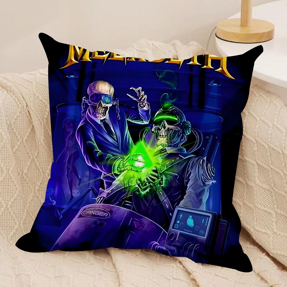 MMegadeths Heavy Metal Band Cushion Cover Silky Short Plush Invisible Zipper Dustproof Sofa Pillow Case For Home Decor