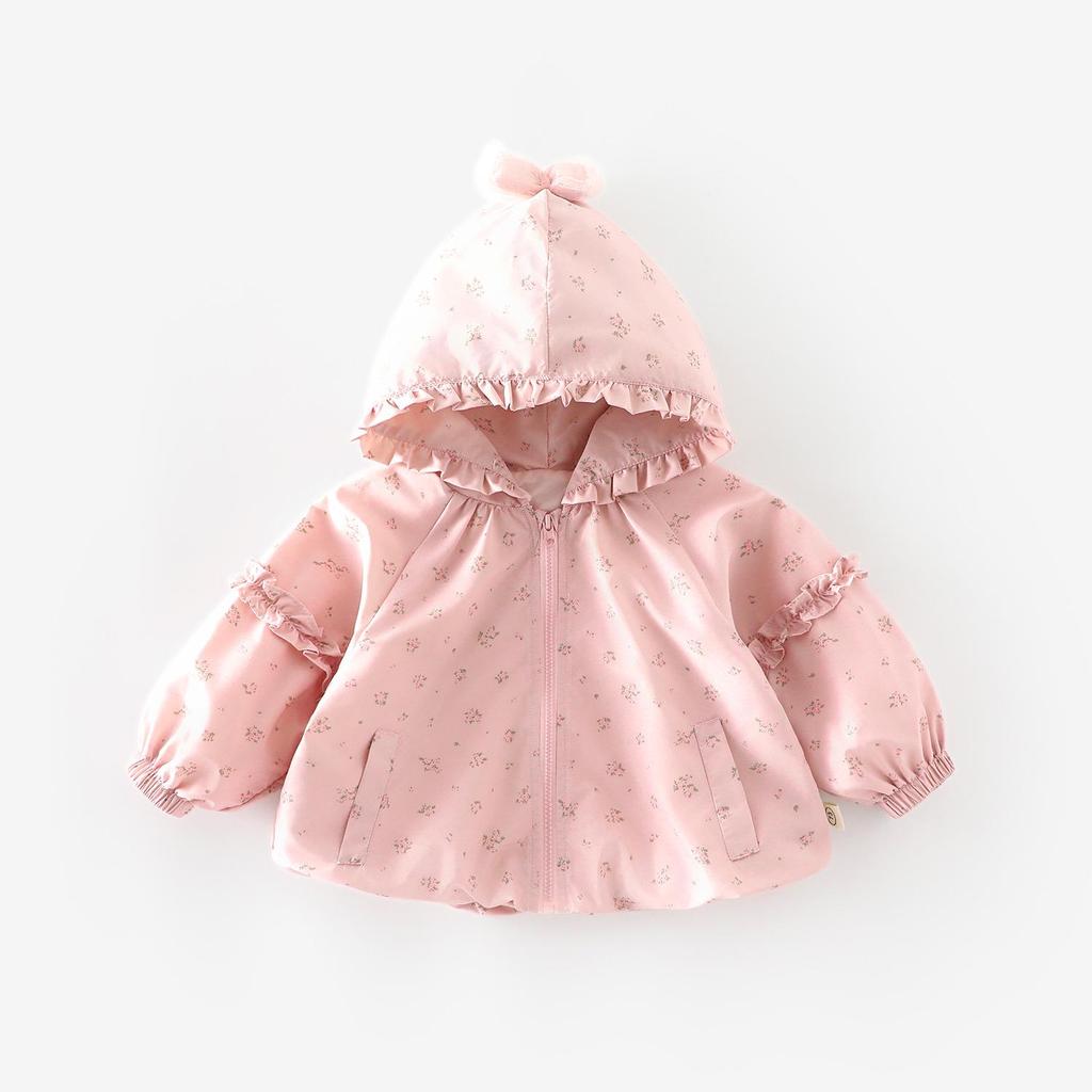 Girls' Korean Style Autumn Floral Cartoon Hooded Coat 2025