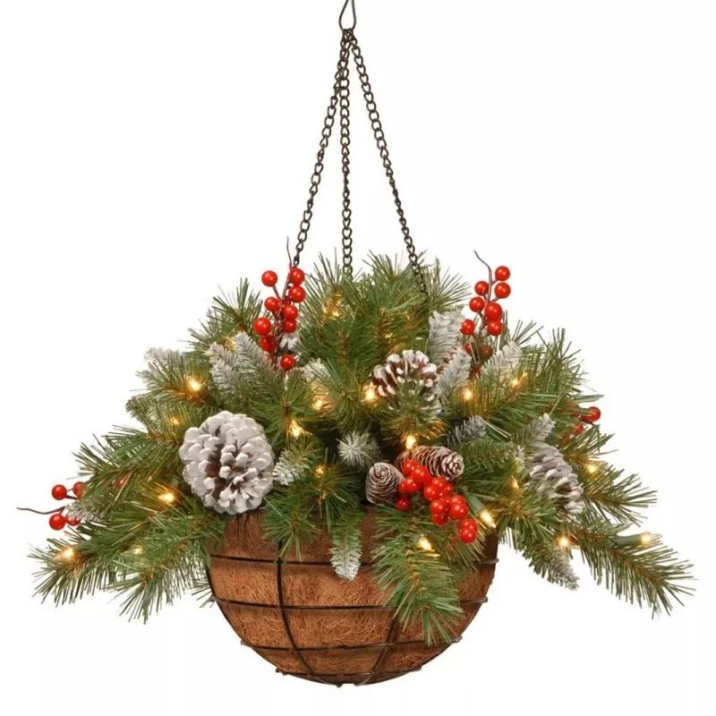 Artificial Christmas Hanging Basket 40cm Golden Powder Golden Leaf Pine Cone Golden Ball Hanging Ornament Xmas Decor Ornaments