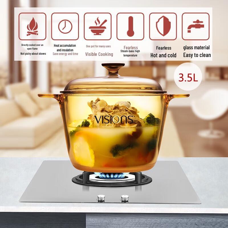 VISIONS Cristal Series 3.5L Transparent Glass Deep Pot