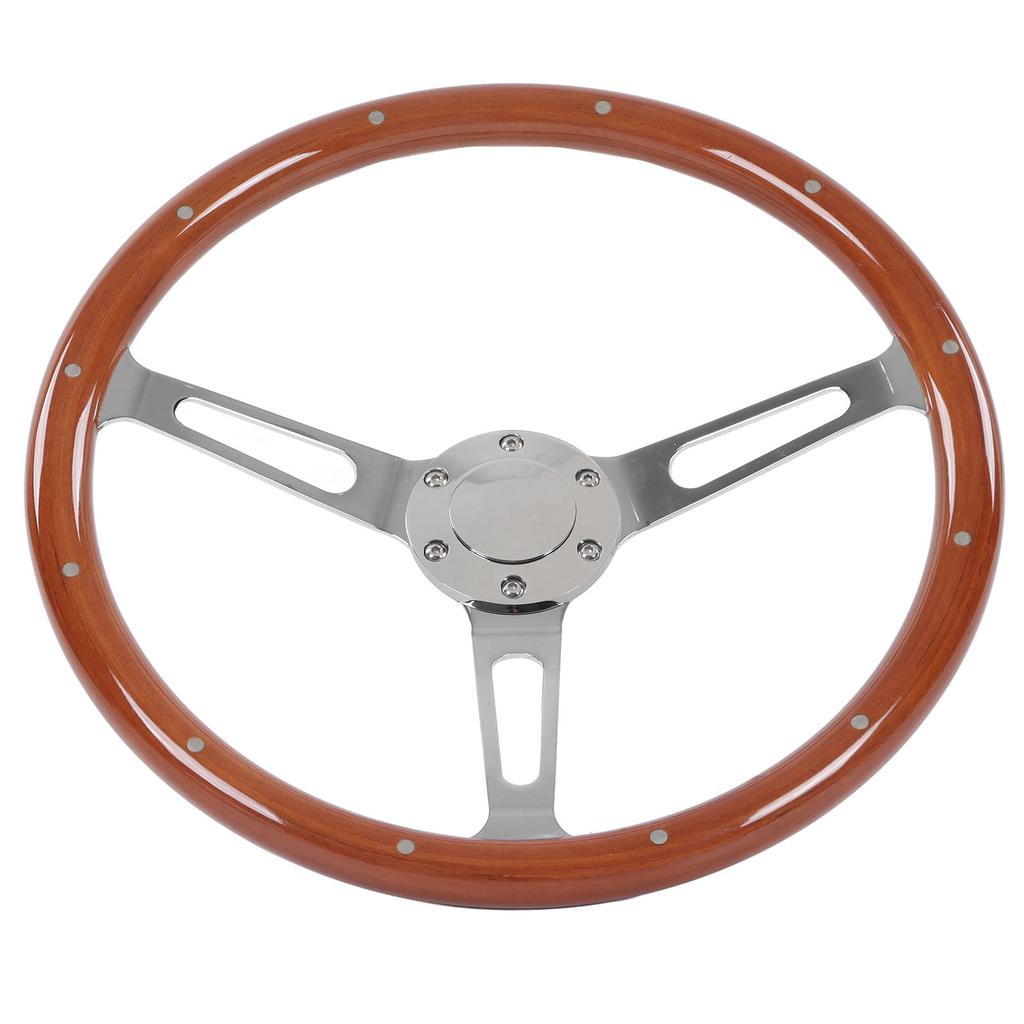 Volante Completo Classico 380mm 15 pollici Impugnatura in Noce 3 Razze Rivettato 6 Fori Modifica Universale Marrone