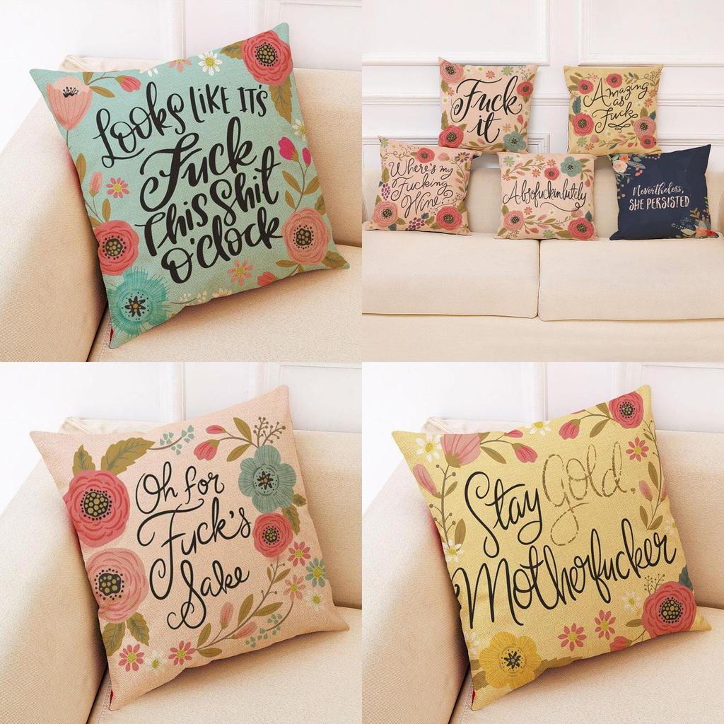 Elegant Letter Print Cotton Linen Pillow Cover For Home Car And Office Decor
